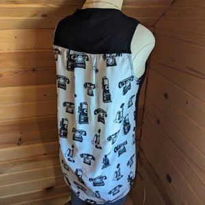 Anthropologie Porridge Black/White Telephone Print Tank